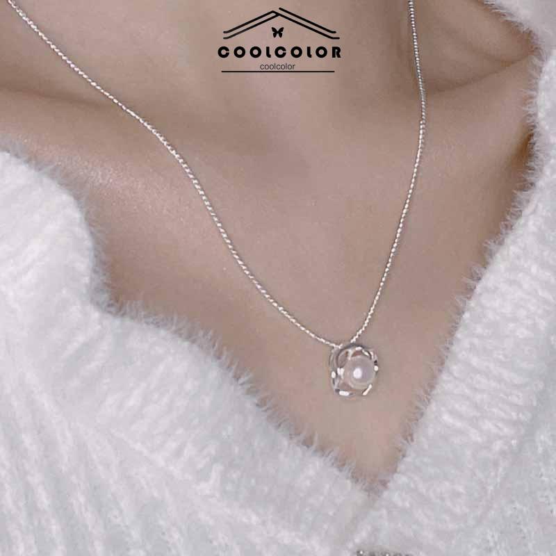 COD❤️Kalung Rantai Liontin Bunga Mawar Hollow Hias Mutiara Imitasi Mewah Untuk Wanita