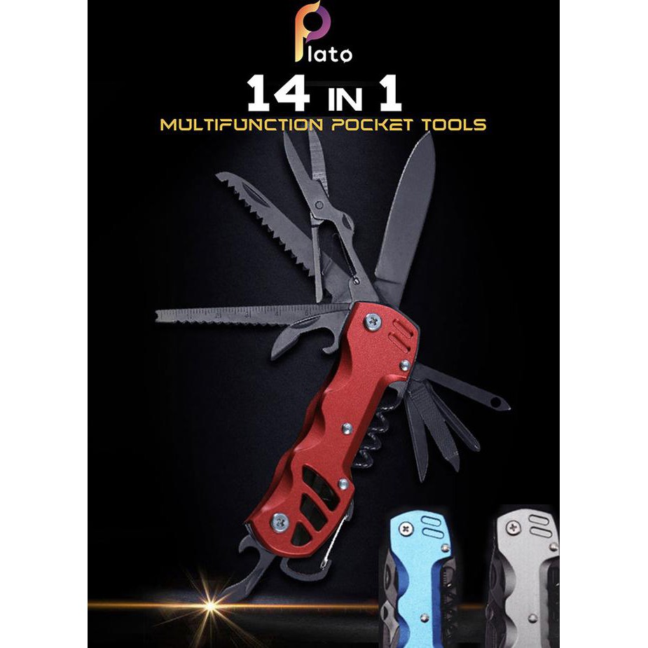 PLATO Pisau Lipat Multitools Pocket Knife EDC Camping Outdoor 14 in 1