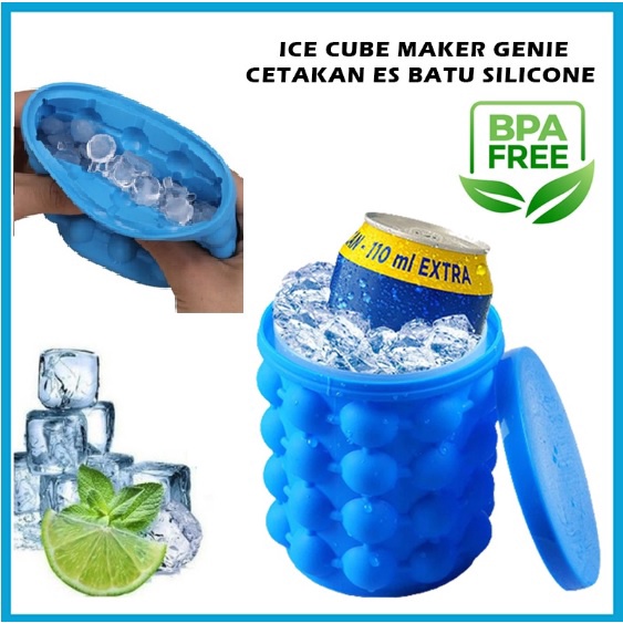 (NCS) Cetakan Es Batu Silicone 3D Ice Cube Maker Bucket Mold Genie Alat Pencetak Cetakkan Cokelat Jelly Silikon Dengan Penutup Food Grade Bulat Silinder World Genie