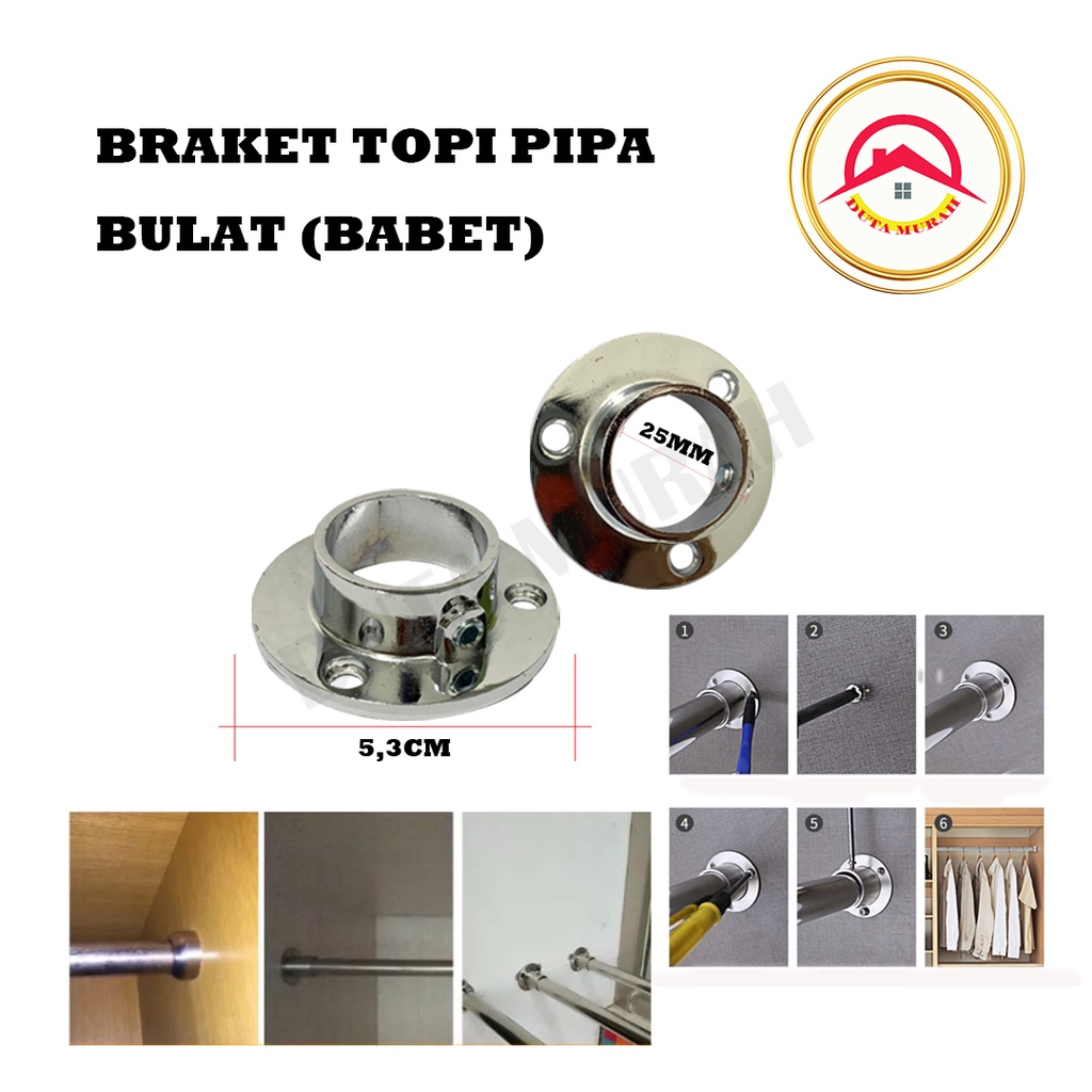 Bracket Braket Topi 1 inchi 25 mm Babet Chrome Isi (1 pcs) / Dop Pipa Bulat / Sambungan Pipa Bulat