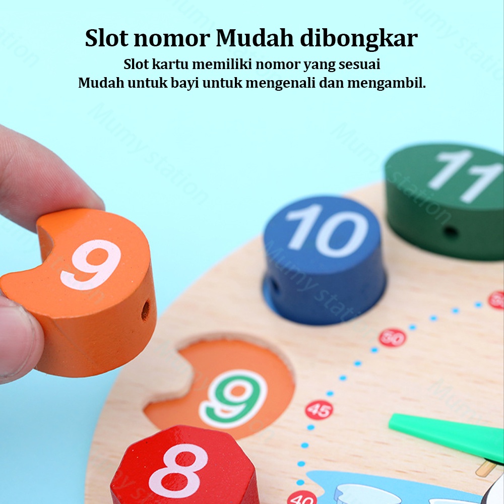 Mumystation beeded wooden clock Mainan Edukasi Jam Kayu mainan kayu montessori