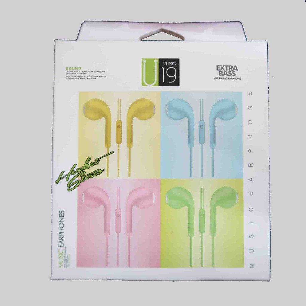 Headset Glossy / Handsfree U19 macaron / Earphone Macaroon Mate Color Hifi MEGA BASS