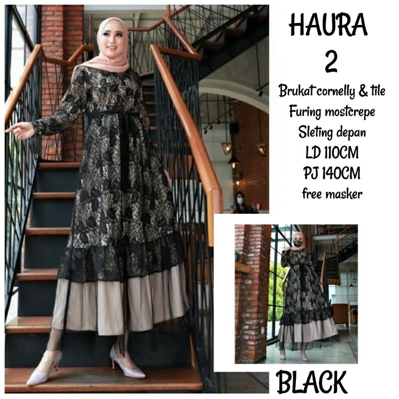 (RAMADAN BIG SALE) GLAMZ HAURA DRESS BRUKAT PESTA/GAMIS BRUKAT/DRESS PESTA/DRESS BRUKAT/DRESS KONDAN