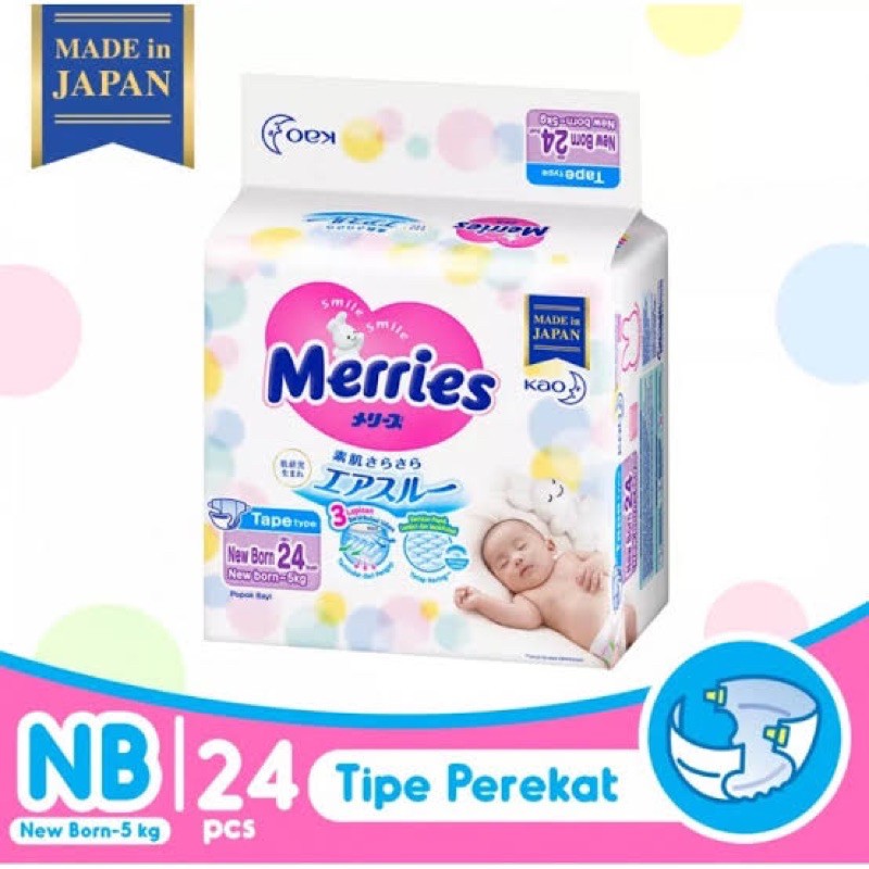 MERRIES Popok Perekat Newborn 24 | Tape Premium | Popok Sekali Pakai