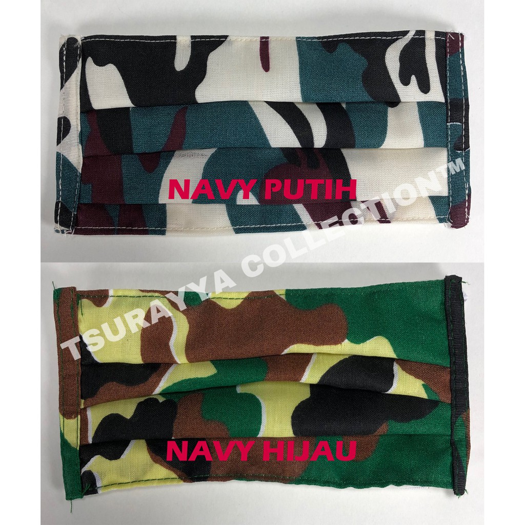 Masker Wajah Kain Motif Camo / Navy / Tentara Dua Lapis 2 PLY Doreng