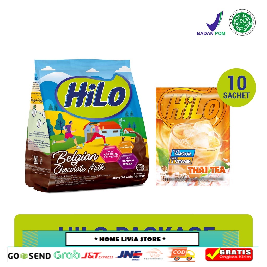 

HiLo Susu Active Belgian Chocolate 30 gr 10's & HiLo Thai Tea 15 gr 10's