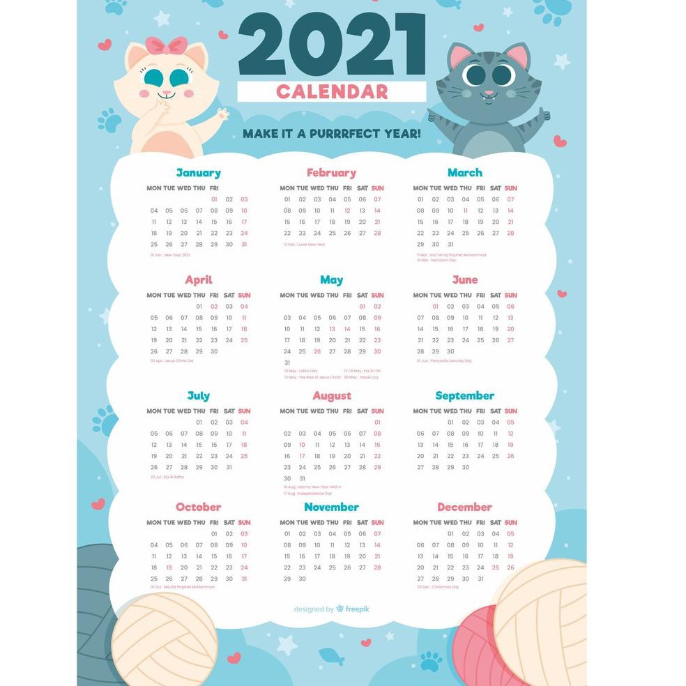 

PROMO HARI INI Kalender 2021 Cute Cat - 2021 Calendar| Clc01 | Kalender Dinding Custom