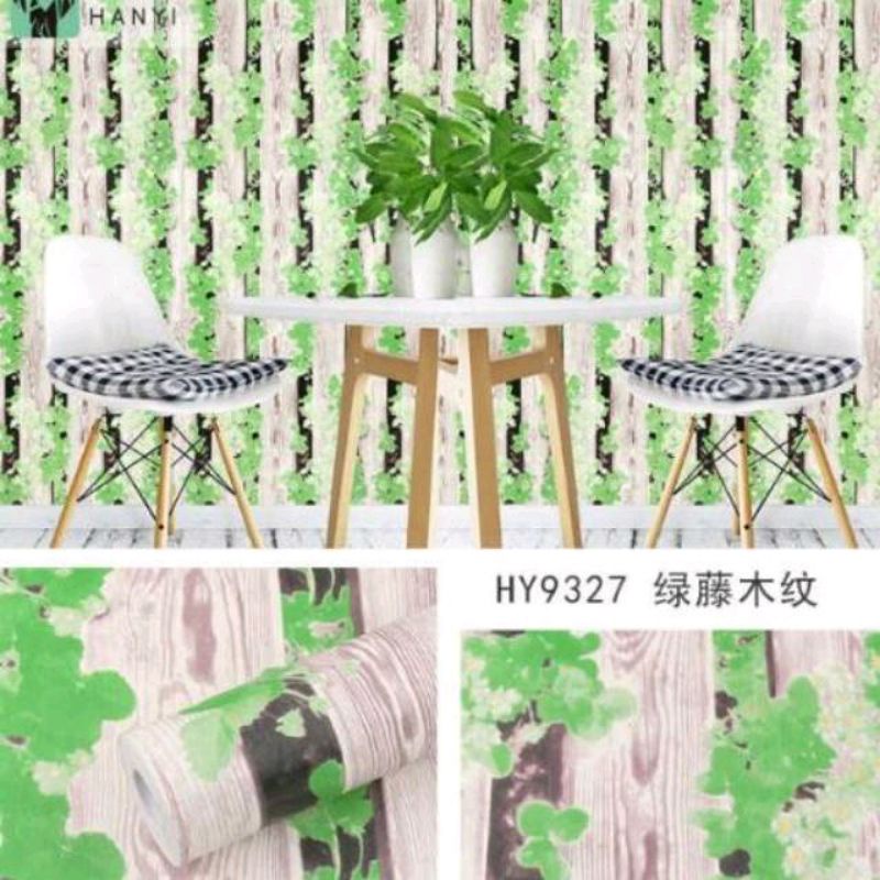 Wallpaper Stiker Dinding Motif Kayu Daun Hijau Merambat Mewah Elegan Premium Modern