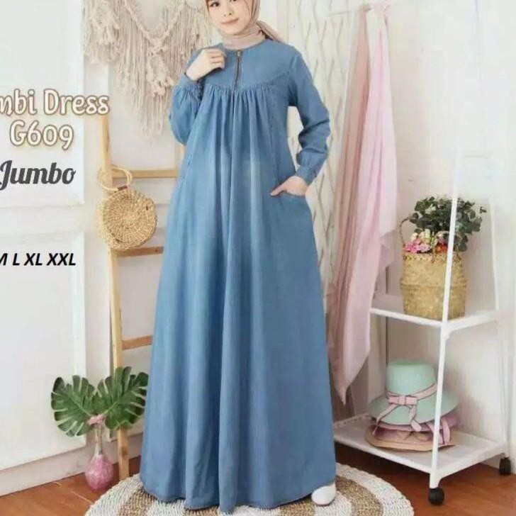 Harga TERMURAAH.. Ambi Gamis Dress Jeans Terbaru Gamis Levis Jumbo Dress Levis Gamis Jeans Busui Pak