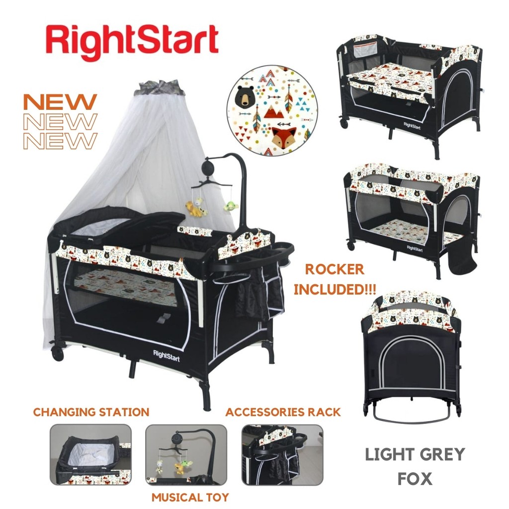 TERMASUK AYUNAN Box Right Start Playard Ranjang Bayi 8 in 1 FREE KELAMBU Box Baby Buka Samping Boks