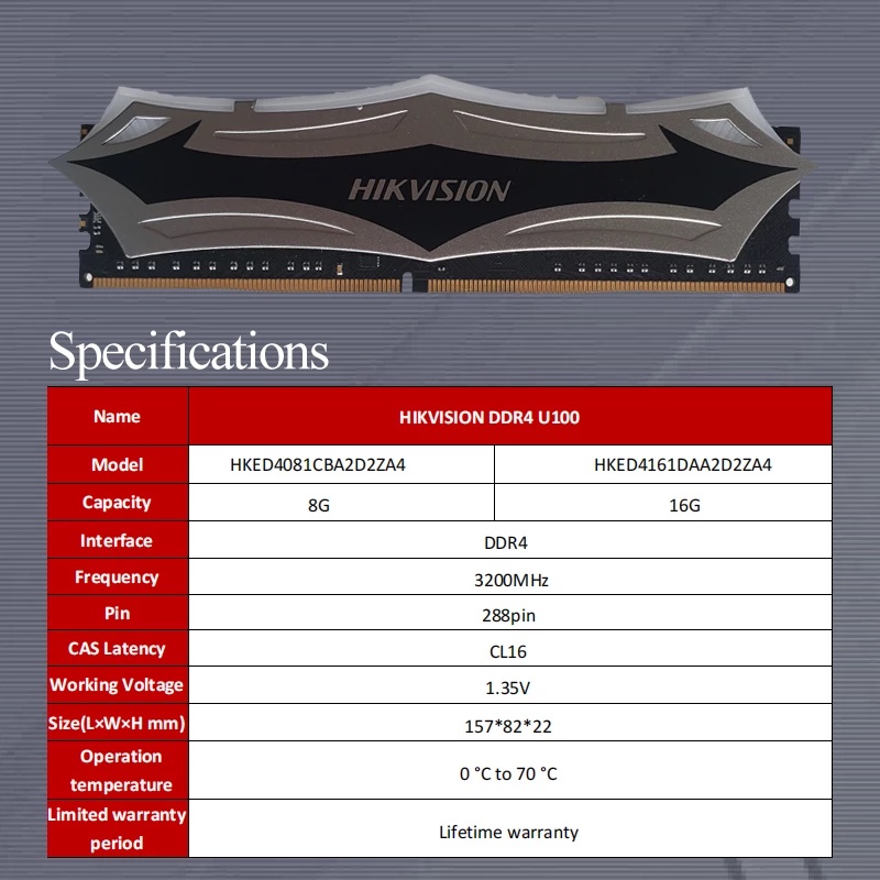 RAM HIKVISION DDR4 U100 8GB 3200Mhz RGB HEATSINK | Longdimm PC 3200