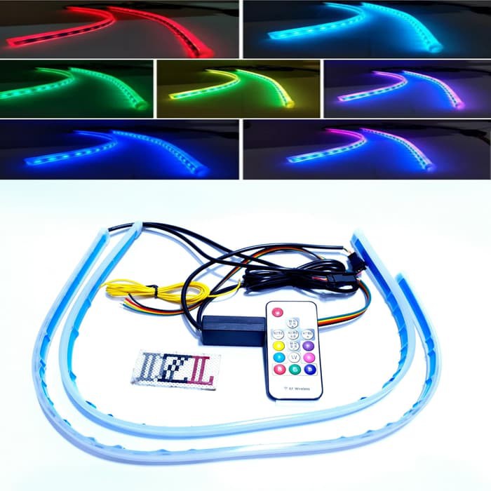 lampu led alis drl slim 60cm rgb remote 8 warna sein running 60 cm