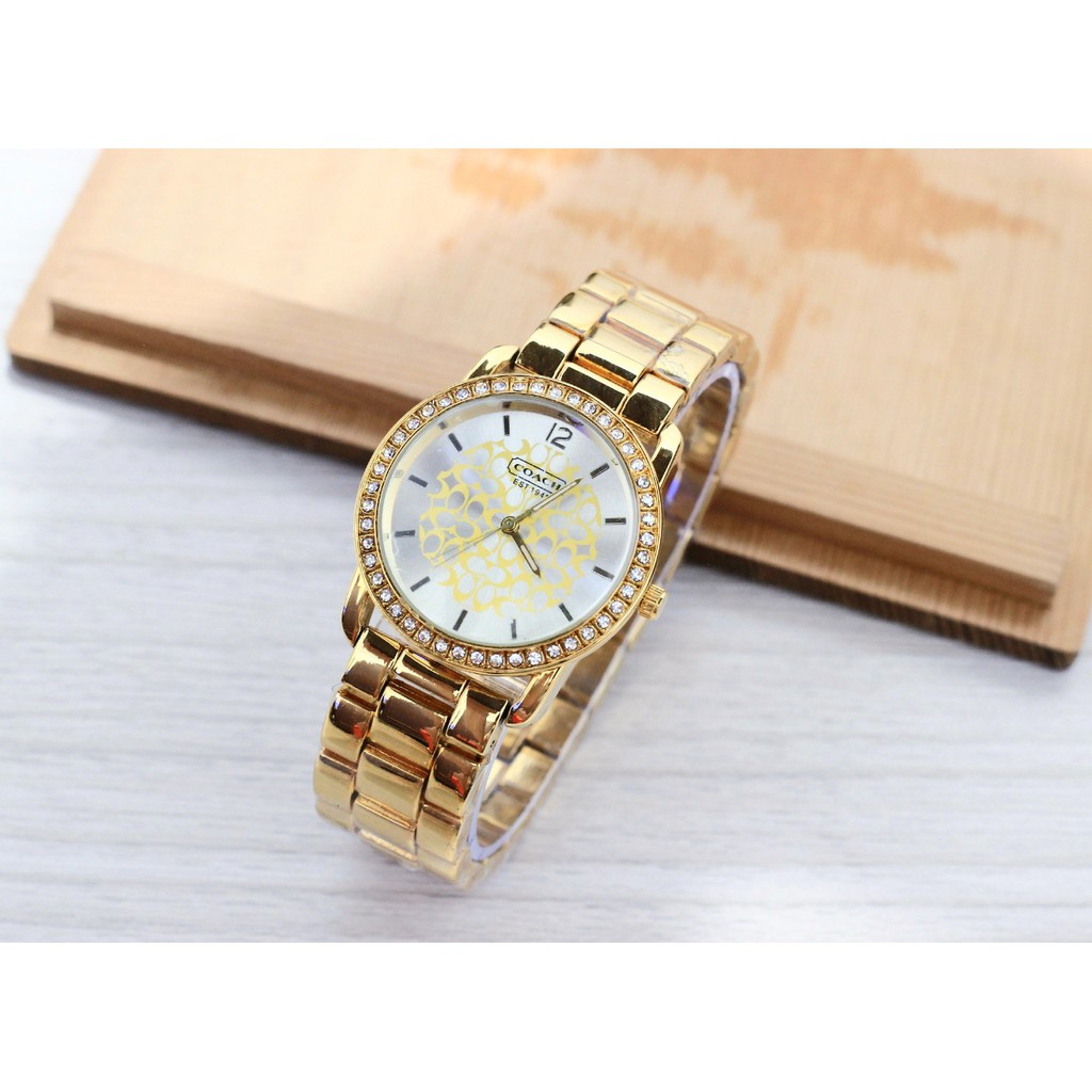 COD - JAM TANGAN FASHION WANITA COACH 4077 KW TALI RANTAI FREE BOX & BATERAI