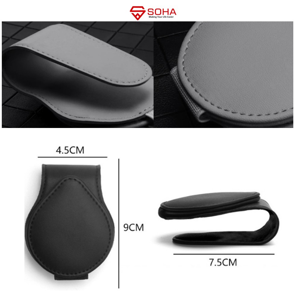 Am-42 Gantungan Kacamata Mobil Klip Kartu Etoll Car Sun Visor holder Car Sunglasses Hanger Bahan Kulit PU Kualitas Premium