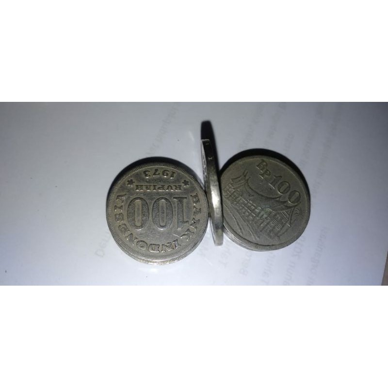 Uang Koin Rp 100 TEBAL, Tahun 1973, Gambar Angka 100, Rumah Gadang