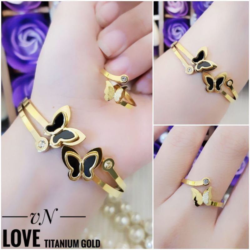 Titanium Gelang dan Cincin kupu 0815n