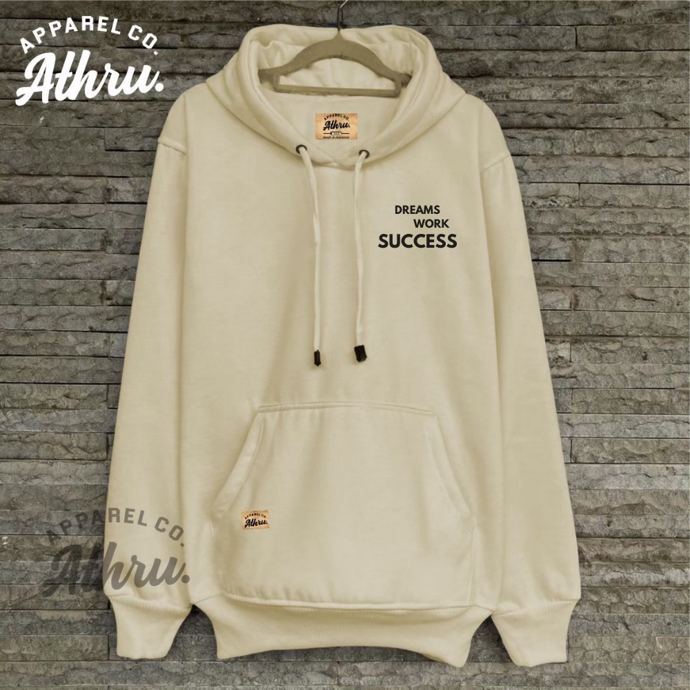 Sweater Hoodie Pria DistroAthru Warna Cream Sablon Print Success Sweater Pria Wanita Switer Cowo Ori