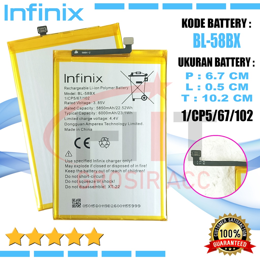 Baterai Ori Infinix Hot 9Play X680, Smart 4+, Hot 10Play X688, BL-58BX