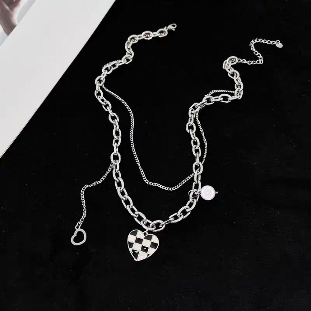 Mxbeauty Kalung Wanita Fashion Korea Mutiara Perempuan Kotak-Kotak Perhiasan Hadiah I Love You Sweater Necklace