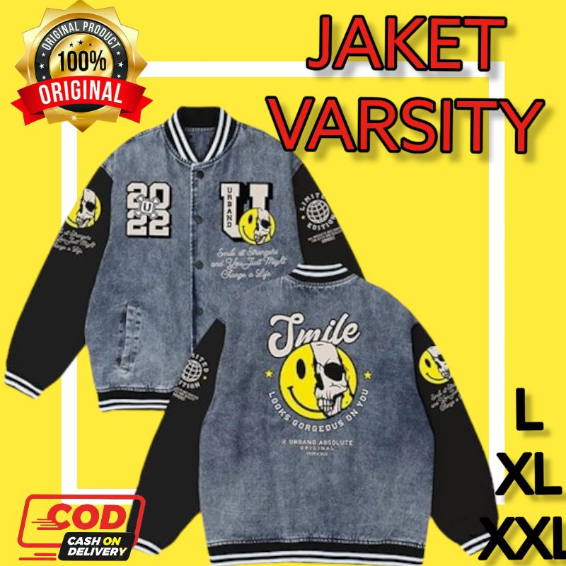 Jaket Distro Bomber baseball denim pria wanita keren cowok cewek kekinian fashion semarang kendal va