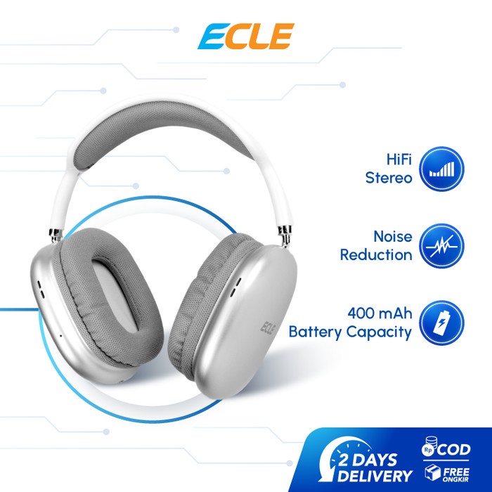 ECLE Headphone Bluetooth White Hi Fi Sound Comfortable Design