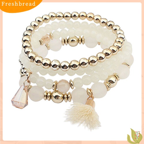 [TERLARIS]4Pcs/Set Women Ethnic Multilayer Resin Beads Tassels Cuff Bracelets Fashion Jewelry