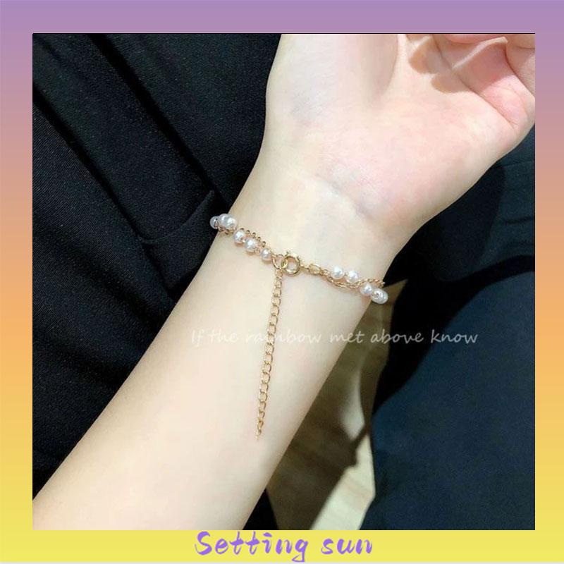 Fashion Korea Wanita Temperamen Manis Gelang Aksesoris Perhiasan Gelang Mutiara Ganda Sederhana TN