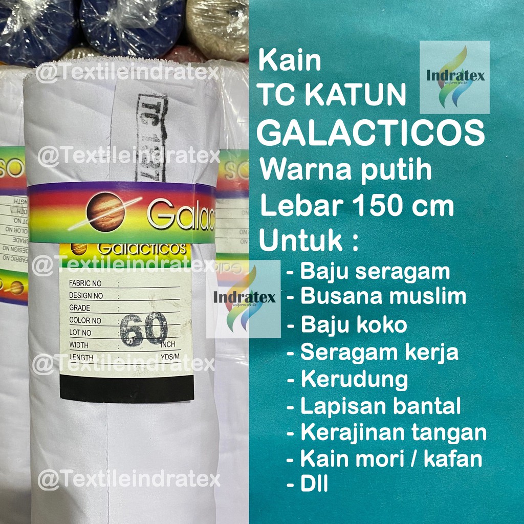 ( per 1 roll ) KAIN KATUN JEPANG PUTIH TEBAL TC GALACTICOS LB 150 cm bahan baju kemeja SERAGAM SEKOLAH HALUS BACKGROUND JILBAB KAFAN