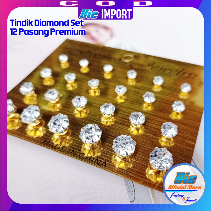 Tindik Diamond Set 12 Pasang Size Kecil-Besar Impor Best Seller