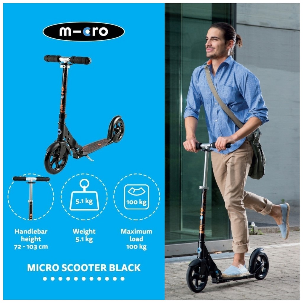 Micro Scooter Black Adult Original Skuter Dewasa
