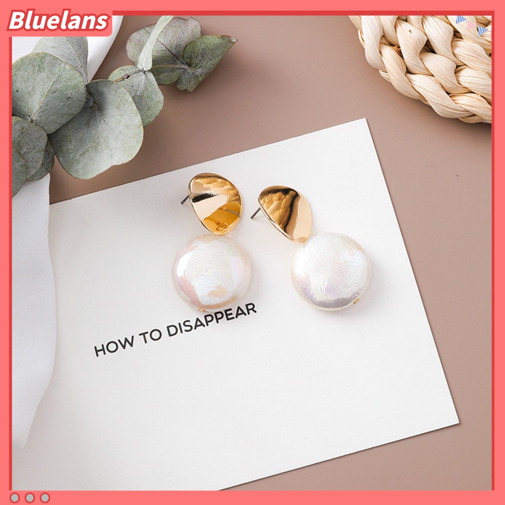 Anting Menjuntai Bentuk Geometris Aksen Mutiara Tiruan Gaya Vintage Untuk Wanita