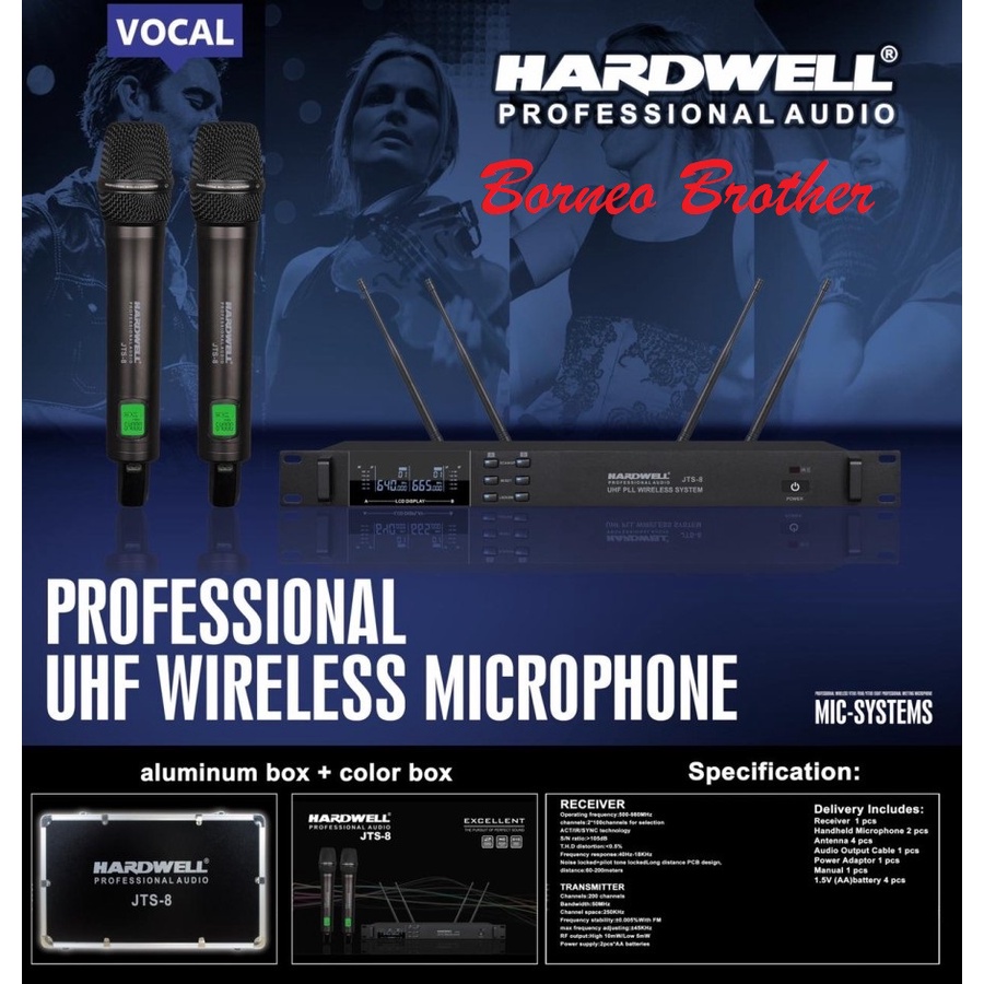 Mic Wireless Hardwell JTS 8 JTS-8 JTS8 Original 2 Mic Handheld Include Koper