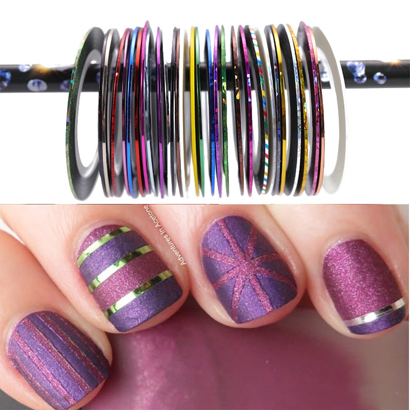 Stiker Strip Foil Gel Glitter 10 Warna Untuk Dekorasi Nail Art