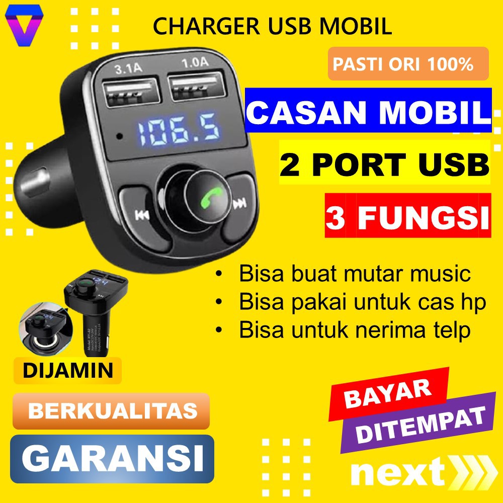 CHARGER MOBIL CAR CHARGER CASAN MOBIL USB BLUETOOTH CAS MOBIL 2 PORT TRANSMITTER ADAPTER MP3 JS133