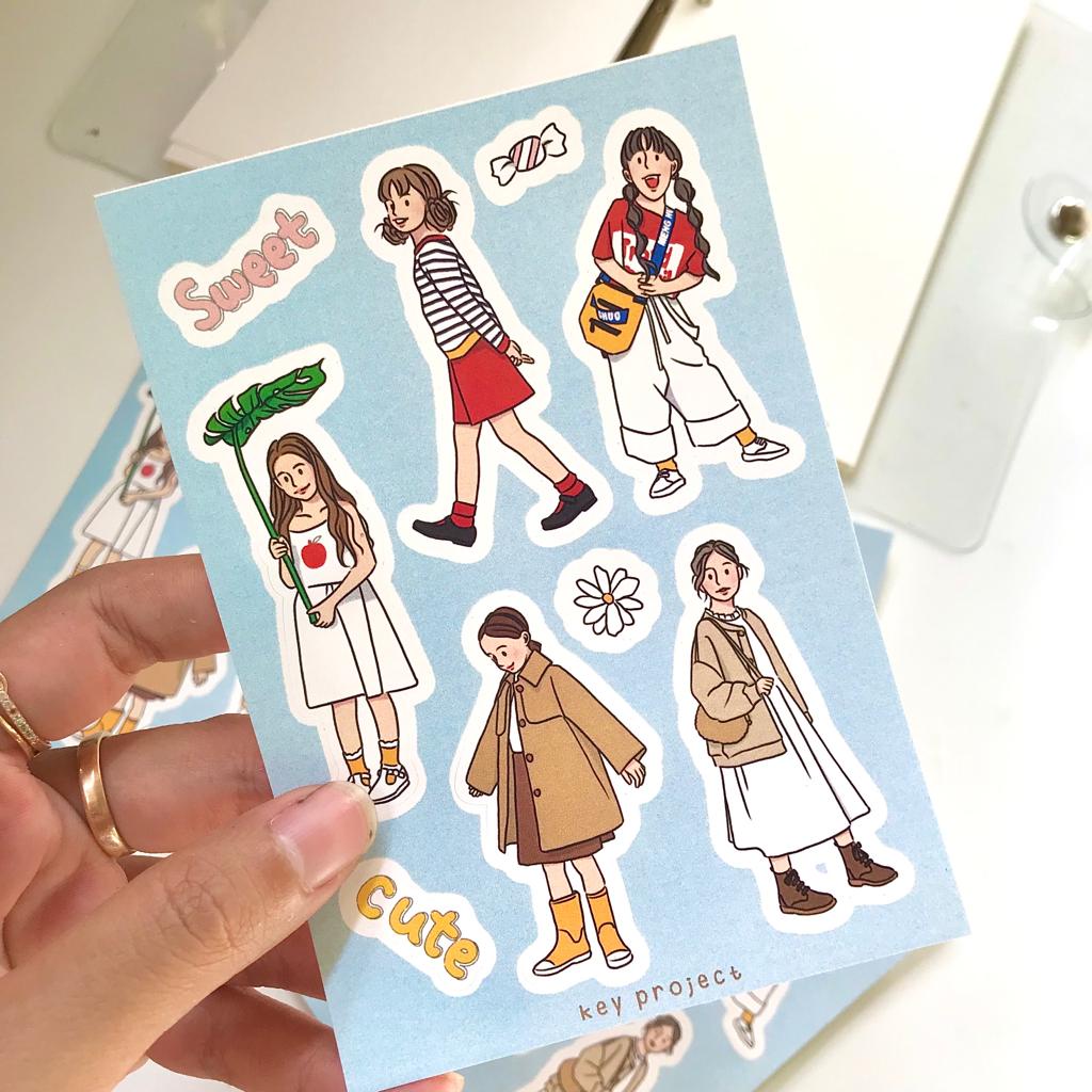 

Sticker ootd/ stiker gadis lucu/ dekorasi jurnal/ planner sticker KP129
