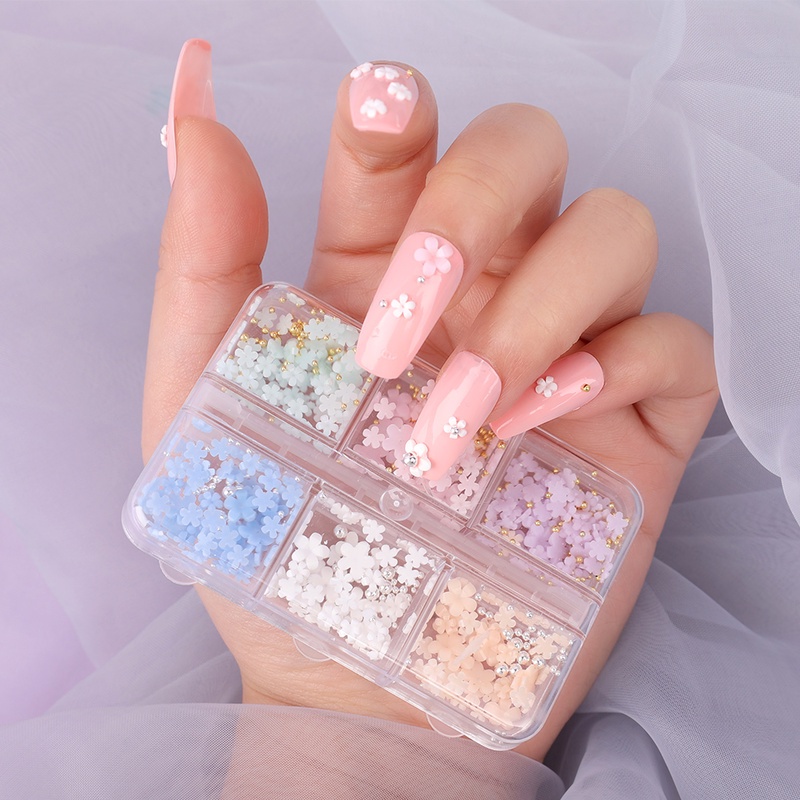 6 Grid / Kotak Stiker Kuku 3D Bentuk Kelopak Bunga Dapat Berubah Warna Untuk Dekorasi Nail Art