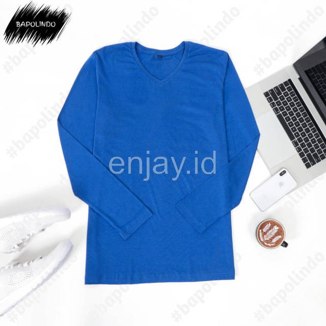 enjay.id - PREMIUM Kaos warna biru Benhur oblong ANTI BAKTERI Leher V neck lengan panjang Original