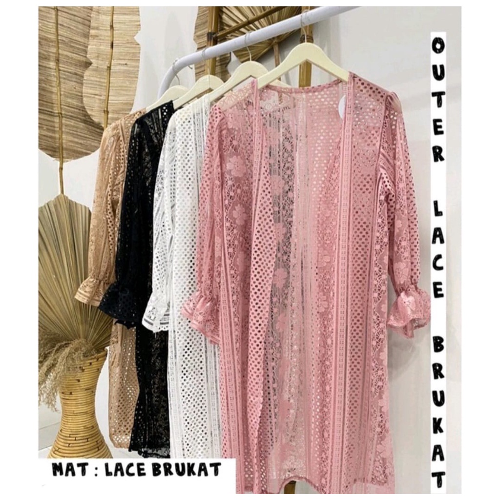 COD - Long Outer Lace Brokat Brukat Tule Long Cardigan