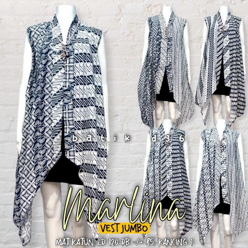 Vest tl marlina monochrome motif parang trendy bahan katun Kekinian Jumbo