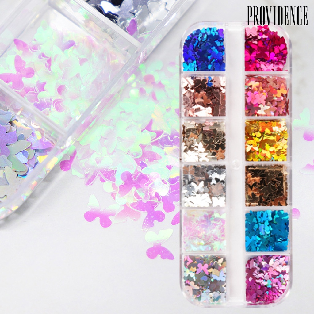 Providence 12 Sekat / Kotak Payet Kupu-Kupu Untuk Aksesoris Nail Art / Manicure DIY Butterfly