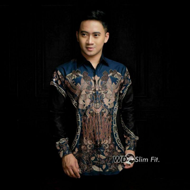 Batik Pria Lengan Panjang BATIK NAKULA HRB026 motif KERATONAN Kode 002 size M L XL XXL Reguler-Kluwung navy
