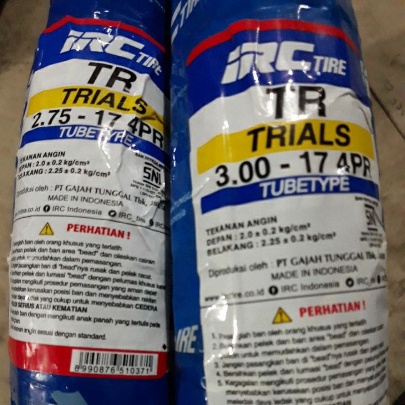 Sepasang ban IRC TR 275 & 300 ring 17 Trails trials