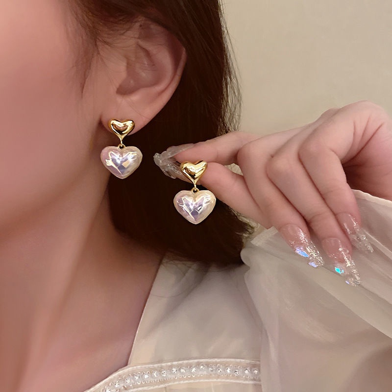 IFYOU Anting Stud Bentuk Hati Aksen Mutiara Gaya Korea Untuk Wanita