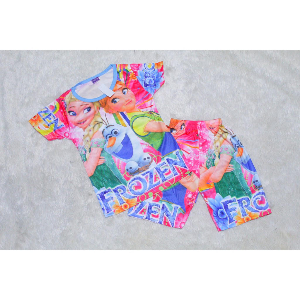 setelan baju harian frozen baju setelan full print frozen size 2-10 thn