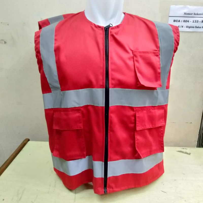 Rompi Safety K3 Proyek Resleting Bahan Kain Drill Kantong Murah