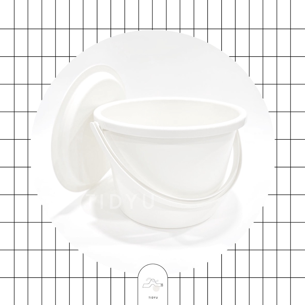 TIDYU White Bucket with Lid &amp; Basin | Ember Putih Dengan Tutup Dan Baskom