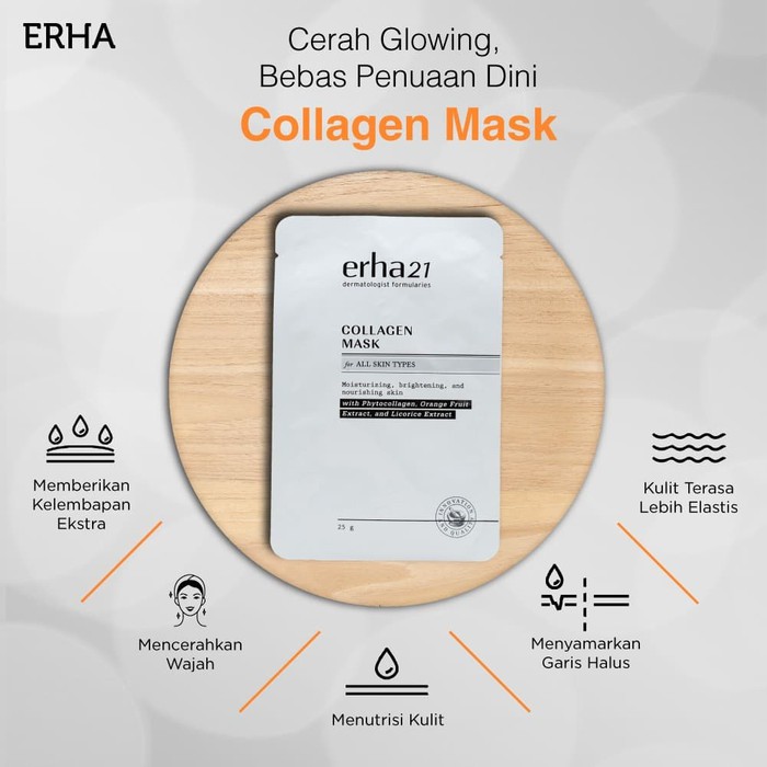 ERHA Masker Wajah Kolagen Collagen Mask 1 Pcs - Anti Aging Phytocollagen, Orange Fruit Extract