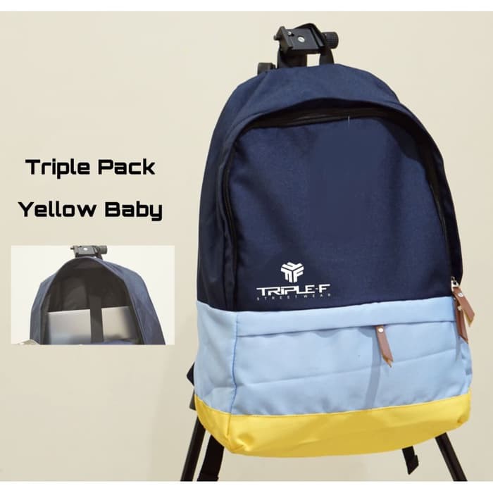 BESTSELLER Tas Ransel Triple F Unisex  Tas Sekolah  Tas Backpack - Trp Navy Yelow -Harga Terbaik