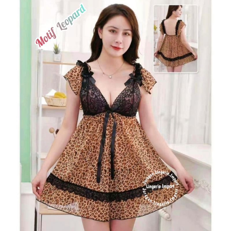 Baju Tidur Wanita Sexy Lingerie Dress Motif Leopard macan Set G string Sexy Hot Jumbo Big Size Baju 