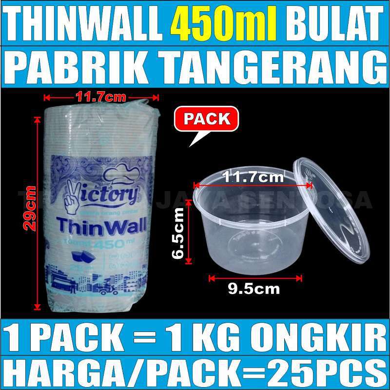 Thinwall 450ml 25pcs mangkuk makan bowl bulat rata plastik es kepal milo thinwal thinwall /pack